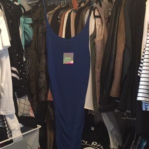 Missguided blue slinky gathered side midi dress
